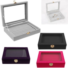 Load image into Gallery viewer, Velvet Glass Jewelry Ring Display Organizer Case Tray Holder Earring Storage Box
