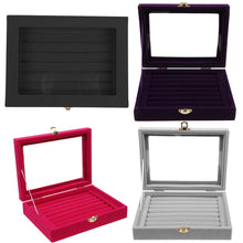 Load image into Gallery viewer, Velvet Glass Jewelry Ring Display Organizer Case Tray Holder Earring Storage Box