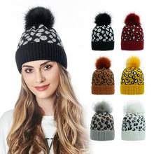 Load image into Gallery viewer, Women Winter Knit Leopard Beanie Cap Hat