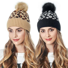 Load image into Gallery viewer, Women Winter Knit Leopard Beanie Cap Hat