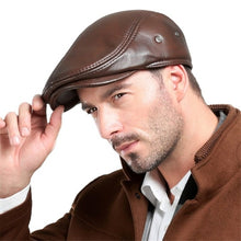 Load image into Gallery viewer, Men's Real Cowhide Leather Beret Hunting Cap Beanie Trucker Cap Mens Sports Hat