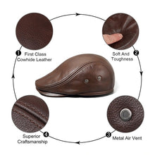 Load image into Gallery viewer, Men's Real Cowhide Leather Beret Hunting Cap Beanie Trucker Cap Mens Sports Hat
