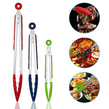 Load image into Gallery viewer, Set of 3 Silicone Barbeque Tongs Stainless Steel Kitchen Tongs