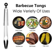 Load image into Gallery viewer, Set of 3 Silicone Barbeque Tongs Stainless Steel Kitchen Tongs
