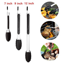 Load image into Gallery viewer, Set of 3 Silicone Barbeque Tongs Stainless Steel Kitchen Tongs
