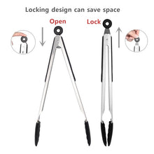 Load image into Gallery viewer, Set of 3 Silicone Barbeque Tongs Stainless Steel Kitchen Tongs