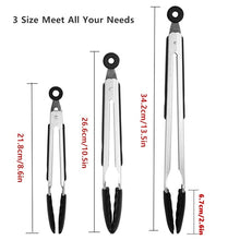 Load image into Gallery viewer, Set of 3 Silicone Barbeque Tongs Stainless Steel Kitchen Tongs