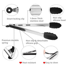 Load image into Gallery viewer, Set of 3 Silicone Barbeque Tongs Stainless Steel Kitchen Tongs