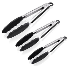 Load image into Gallery viewer, Set of 3 Silicone Barbeque Tongs Stainless Steel Kitchen Tongs