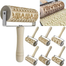 Load image into Gallery viewer, Wooden Rolling Pin Embossing Baking Cookies Biscuit Christmas Dough Roller