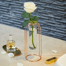Load image into Gallery viewer, Set of 2 Centrepiece Vases with Metal Stand Cylinder Clear Vases for Flowers Decoration