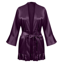 Load image into Gallery viewer, Women's Ruffle Hem Belted Satin Kimono Robe