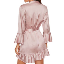 Load image into Gallery viewer, Women's Ruffle Hem Belted Satin Kimono Robe