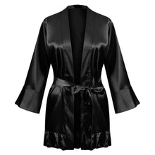 Load image into Gallery viewer, Women's Ruffle Hem Belted Satin Kimono Robe