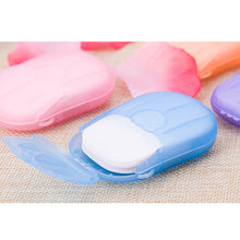 Load image into Gallery viewer, 20pcs/box Portable Outdoor Travel Soap Paper Washing Hand Bath Clean Scented Slice Sheets Disposable Boxes Soap Mini Paper Soap