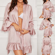 Load image into Gallery viewer, Women's Ruffle Hem Belted Satin Kimono Robe