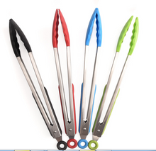 Load image into Gallery viewer, Set of 3 Silicone Barbeque Tongs Stainless Steel Kitchen Tongs