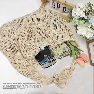 Women Crochet Mesh Beach Tote Bag Summer Aesthetic Knit Bag