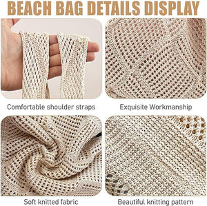 Women Crochet Mesh Beach Tote Bag Summer Aesthetic Knit Bag