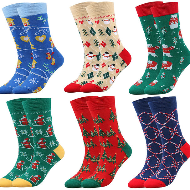 6 Pairs Christmas Socks Unisex Crew Socks