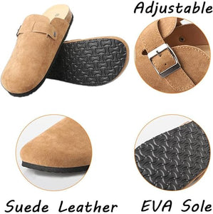 Women Boston Clogs Dupes Suede Soft Leather Clogs Antislip Sole Slippers