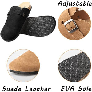 Women Boston Clogs Dupes Suede Soft Leather Clogs Antislip Sole Slippers