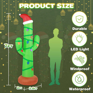 Christmas Inflatables Outdoor Decorations 7ft Giant Blow Up Cactus Yard Decoration Built-in LED Lights