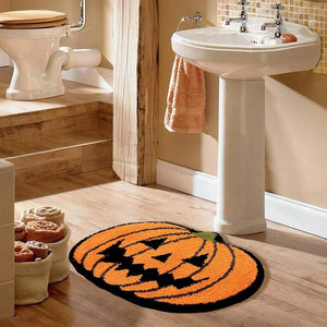Halloween Decor Orange Pumpkin Bath Mat Cute Pumpkin Non Slip Bathroom Rug