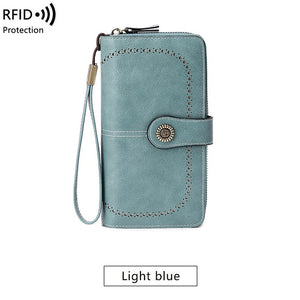 RFID anti-theft brush Retro large capacity Multi-function zipper wallet