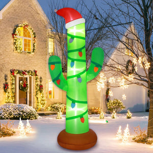 Christmas Inflatables Outdoor Decorations 7ft Giant Blow Up Cactus Yard Decoration Built-in LED Lights