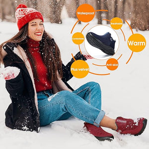 Winter Slip On Ankle Booties Warm Fur Lined Waterproof Comfortable Womens Boots