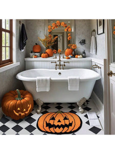 Halloween Decor Orange Pumpkin Bath Mat Cute Pumpkin Non Slip Bathroom Rug
