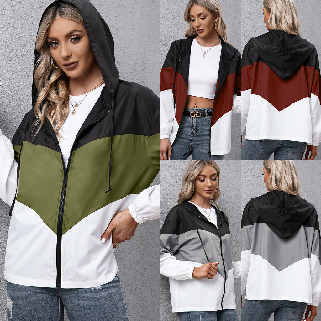 Women Hooded Windbreaker Sports Jacket