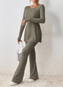 Casual Ribbed Knit Two-piece Set