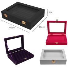 Load image into Gallery viewer, Velvet Glass Jewelry Ring Display Organizer Case Tray Holder Earring Storage Box