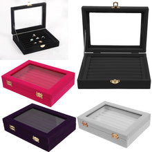 Load image into Gallery viewer, Velvet Glass Jewelry Ring Display Organizer Case Tray Holder Earring Storage Box