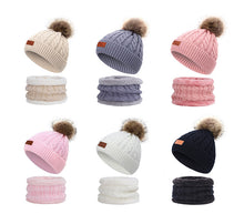 Load image into Gallery viewer, Two pieces Hat Scarf Set Beanie Cap Children&#39;s Hats Girls Caps Ball Pompon Knitted Hat