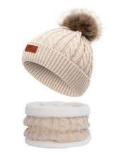 Load image into Gallery viewer, Two pieces Hat Scarf Set Beanie Cap Children&#39;s Hats Girls Caps Ball Pompon Knitted Hat