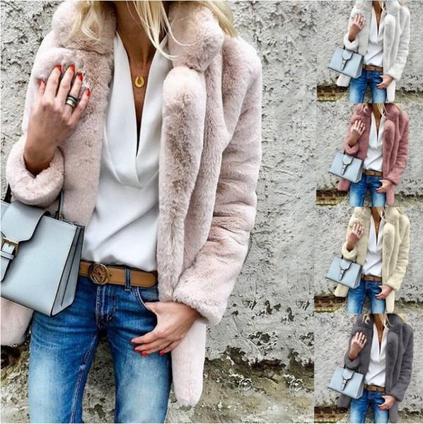 Women Faux Fur Long Sleeve Cardigan Coat Outwear