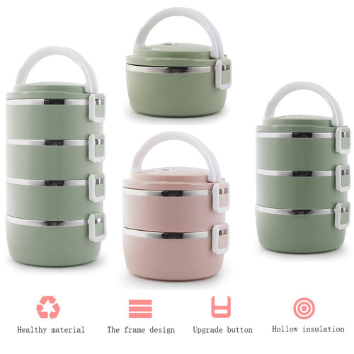 Multi-layer insulated lunch box stainless steel large capacity round lunch box student lunch box office lunch box picnic supplies