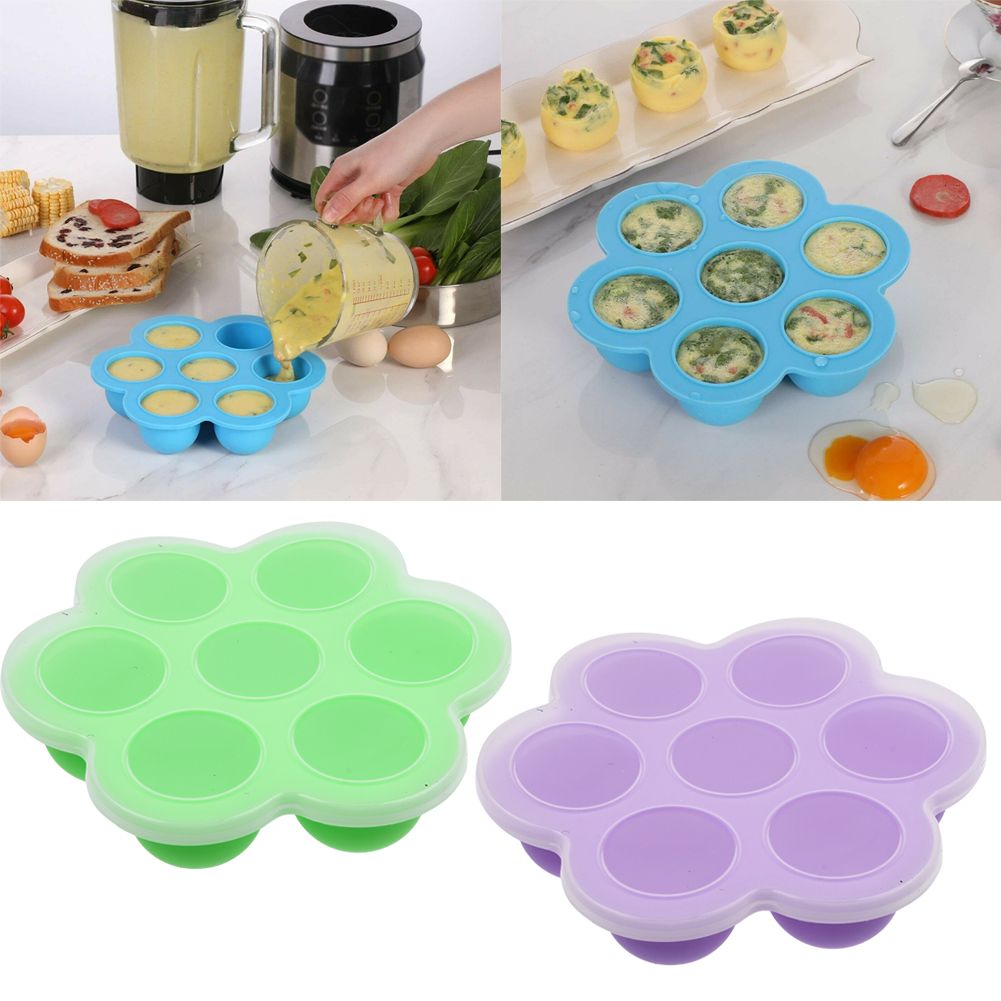 Silicone 7 Holes Egg Bites Molds Reusable Baby Food Storage