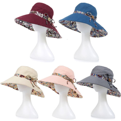 Women Summer Big Wide Brim Cotton Hat Floppy Derby Beach Sun Foldable Cap