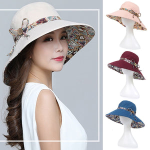 Women Summer Big Wide Brim Cotton Hat Floppy Derby Beach Sun Foldable Cap
