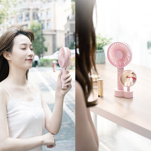 Handheld Fan USB Rechargeable Electric Mini Portable Fan With Makeup Mirror