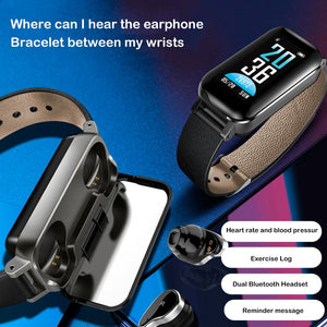 T89 TWS Smart Watch Bracelet headphone Heart Rate For Android iOS