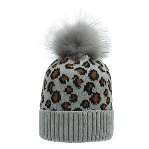Women Winter Knit Leopard Beanie Cap Hat