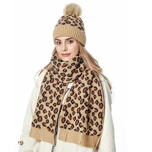 Load image into Gallery viewer, Women Winter Knit Leopard Beanie Cap Hat