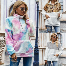 Load image into Gallery viewer, Winter Fleece Sweater Fashion Leopard Patchwork Fluffy Thick Sweaters