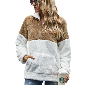 Winter Fleece Sweater Fashion Leopard Patchwork Fluffy Thick Sweaters