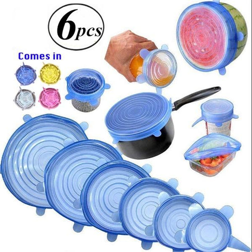 6pcs/set Reusable Silicone Stretch Lids Kitchen Food Wrap Bowl Storage Wraps Cover Various Size